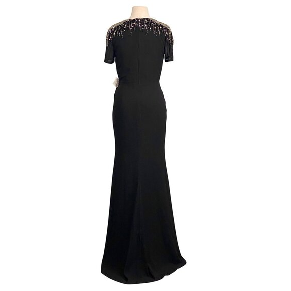 Mac Duggal Black Embellished Shoulder Short Sleeves V-Neck Wrap Dress Size 8 NEW - Picture 4 of 14